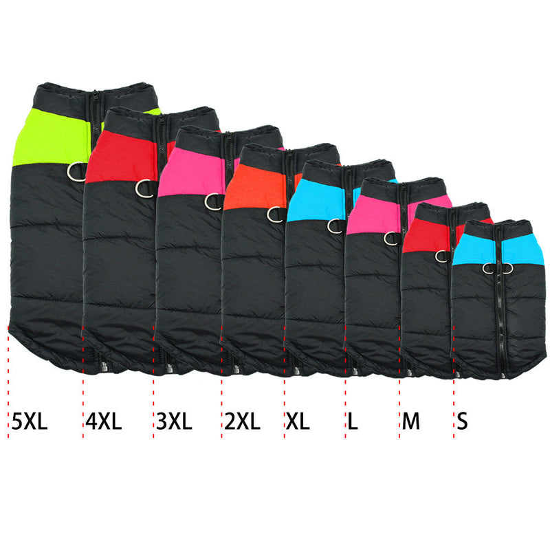 Mehrfarbige Hundejacken, Größen S bis 5XL, wasserdicht, Reißverschluss, reflektierend.