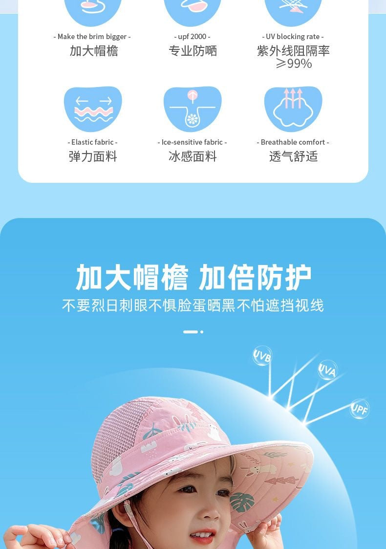 Mädchen mit rosa Sonnenhut, UV-Schutz, atmungsaktiv, ideal für Sommer, Outdoor-Aktivitäten.