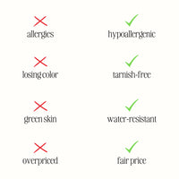 Vergleichstabelle Schmuck: hypoallergen, anlaufbeständig, wasserfest, fairer Preis.