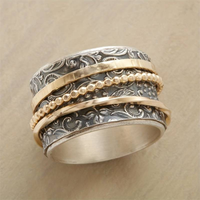 Silberring mit goldenen Verzierungen, florales Muster, handgefertigt, Schmuck für Damen.