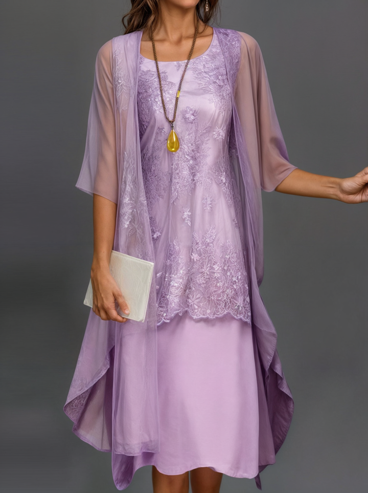 Herbstliches Stilvolles Geblümtes A-Linien Kleid mit Weste für Damen – Miray