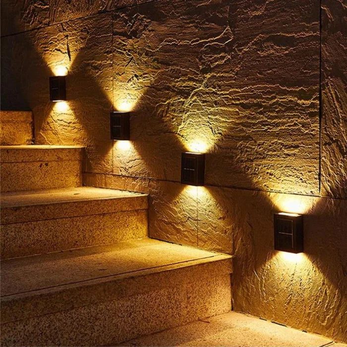 Solarlampen für Treppenbeleuchtung, warmweißes LED-Licht, energiesparend, Außenbereich.