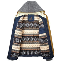 Offene Winterjacke mit Norwegermuster, blau-beige, Fleece-Innenfutter, Herrenmode, warm.