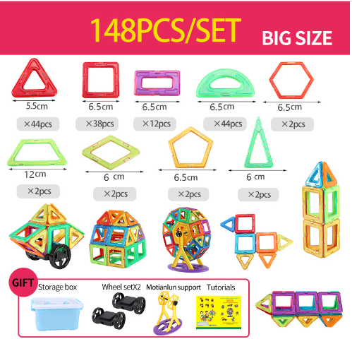 Magnetische Konstruktionsbausteine für Kinder – Lernspiel mit 118/148 Teilen