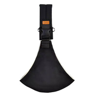 Schwarze, ergonomische Gitarrengurtpolsterung aus Leder mit verstellbarem Riemen und Schnalle.