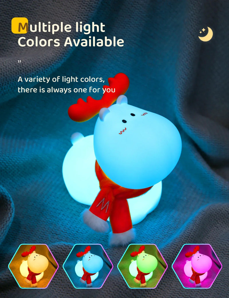 Niedliches Rentier-Nachtlicht, LED, mehrfarbig, Kinderzimmer-Dekoration, energiesparend.