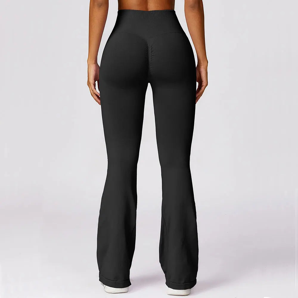 Damen schwarze Yogahose, hohe Taille, Bootcut, elastisch, bequem, Sportbekleidung.