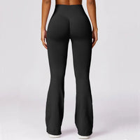 Damen schwarze Yogahose, hohe Taille, Bootcut, elastisch, bequem, Sportbekleidung.