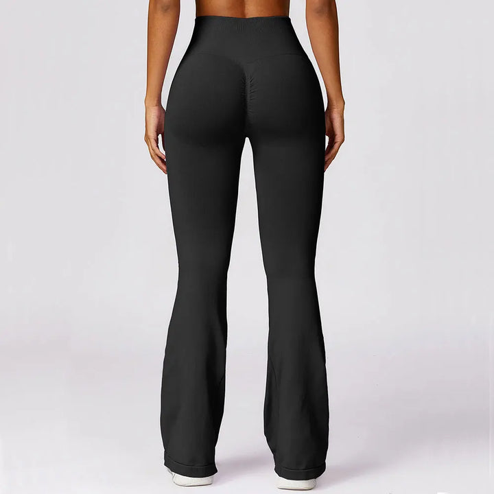 Damen schwarze Yogahose, hohe Taille, Bootcut, elastisch, bequem, Sportbekleidung.