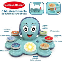 Blauer Octopus-Musikspielzeug mit 6 Musikeinsätzen, 28 Soundeffekten, Kinderinstrument.
