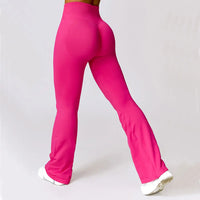 Fuchsia Yogahose Damen, hohe Taille, Bootcut, elastisch, bequem, Sportbekleidung.