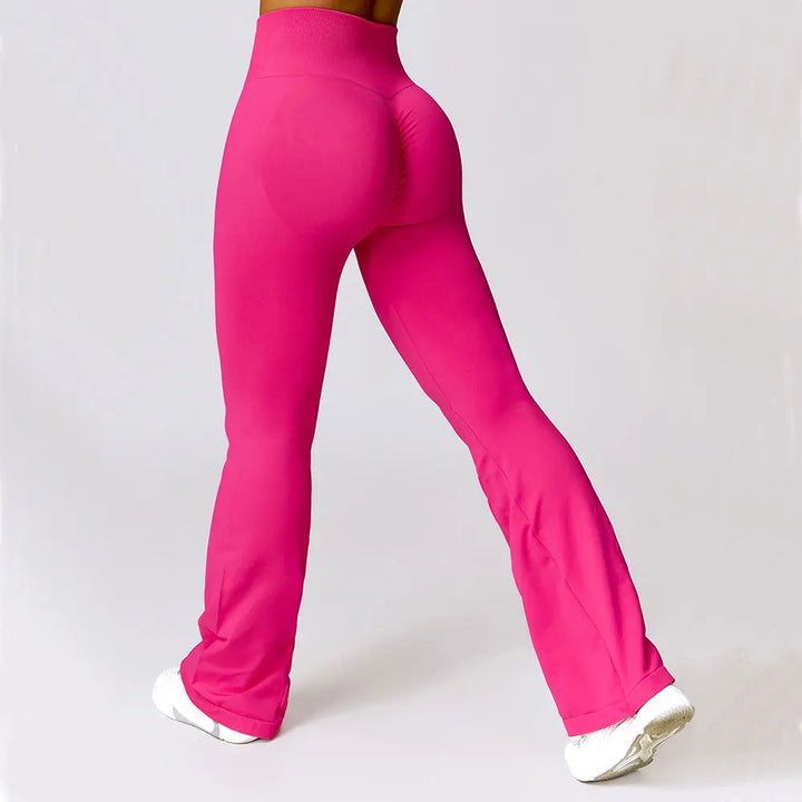 Fuchsia Yogahose Damen, hohe Taille, Bootcut, elastisch, bequem, Sportbekleidung.