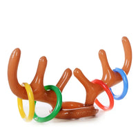 Aufblasbares Rentiergeweih-Spiel mit bunten Ringen, Partyspiel, braun, Kunststoff.
