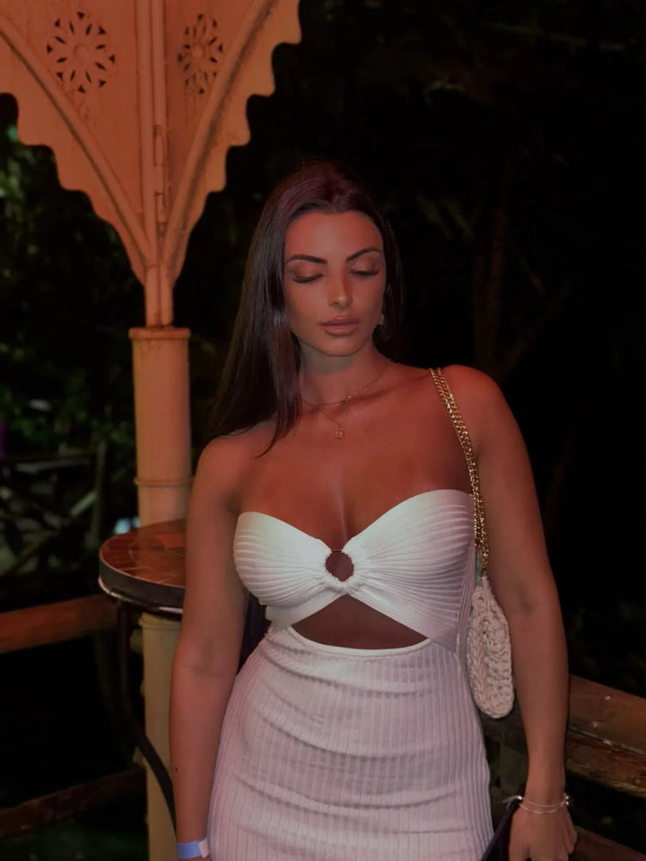 Trendy rückenfreies Maxi-Strickkleid mit Seitenschlitz für Damen (Einheitsgröße) – Liora