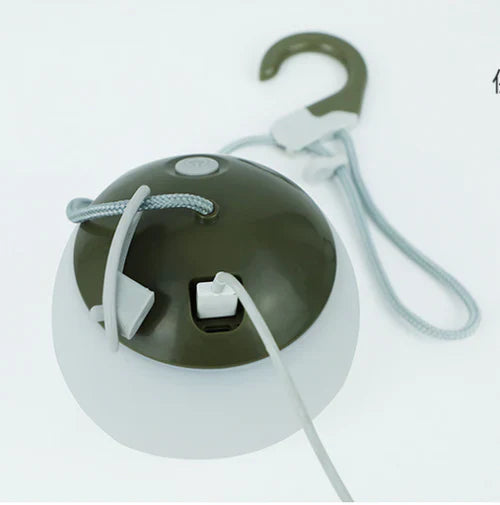 Tragbare LED-Campinglampe, grün-weiß, mit Haken und USB-Anschluss, Outdoor-Beleuchtung.