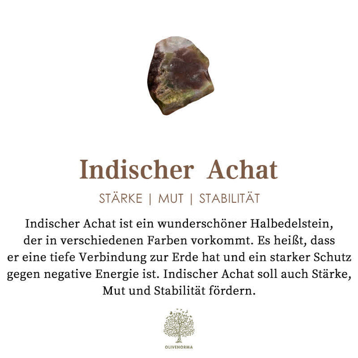 Indischer Achat Edelstein, braun-grün, Stärke, Mut, Stabilität, Halbedelstein, Naturstein.