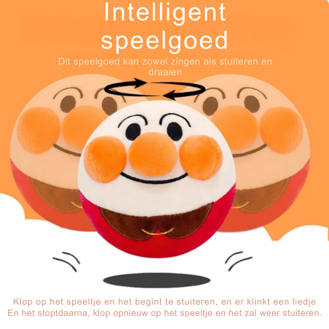 Intelligentes Spielzeug, orange-weiß, singend und drehend, für Kinder, lustig und interaktiv.