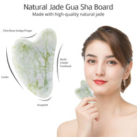 Natürlicher Jade Gua Sha Stein, grün, Gesichtsmassage, Hautpflege, Wellness-Tool.