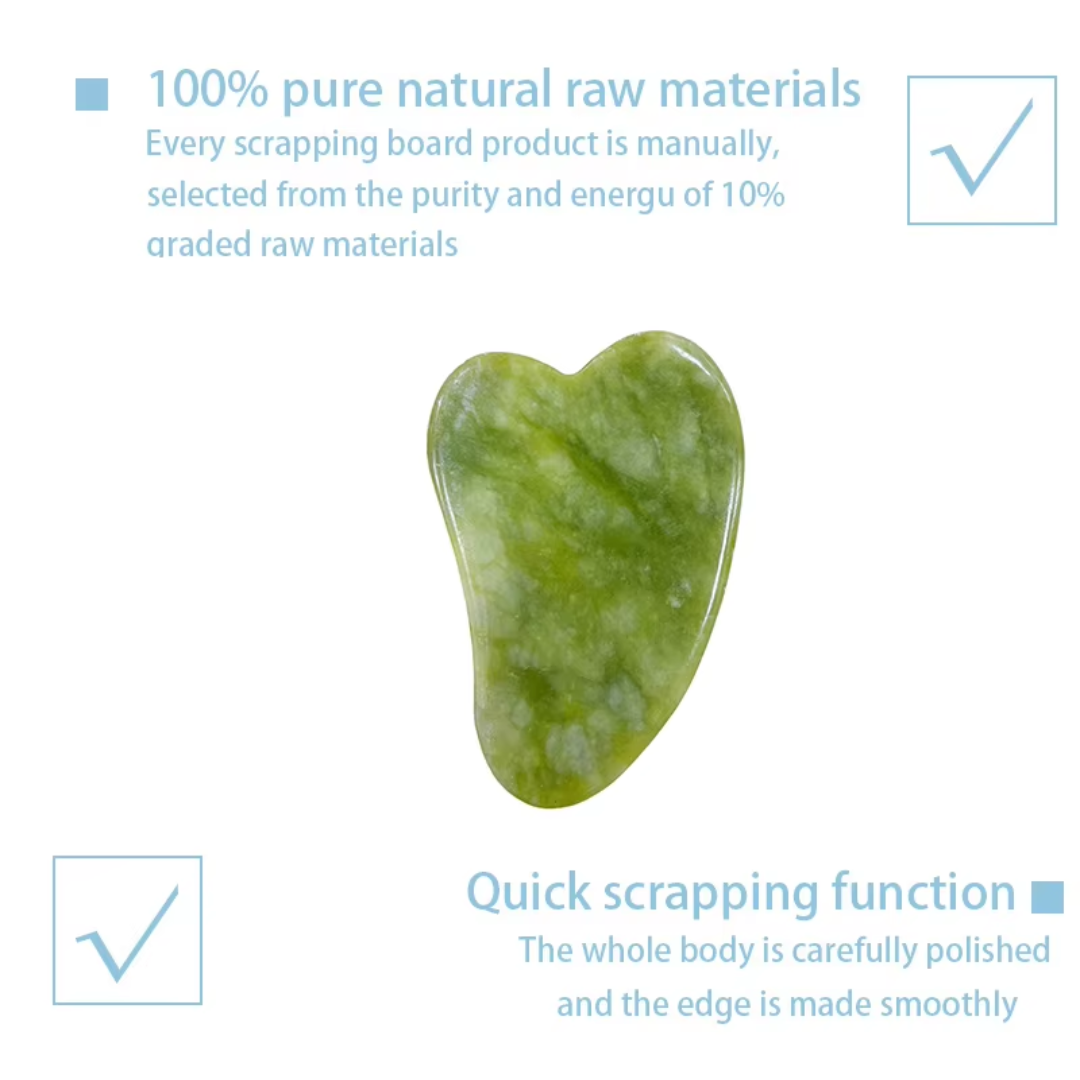 Grüner Jade Gua Sha Stein, natürlich, glatt, Massagewerkzeug, Gesichtspflege, Wellness.