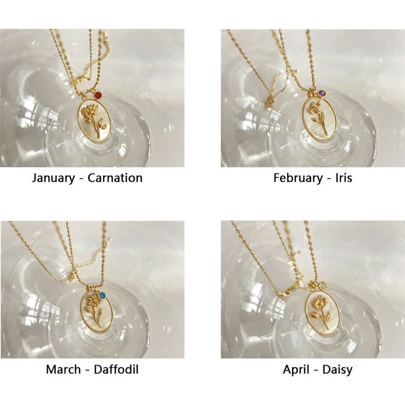 Goldene Halsketten mit Blumenanhängern für Januar bis April, Schmuck, Geburtstagsgeschenk.
