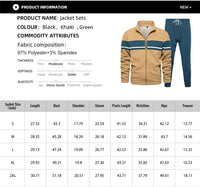 Beige Trainingsanzug mit grünem Streifen, Polyester-Spandex, Größentabelle, Herrenmode.