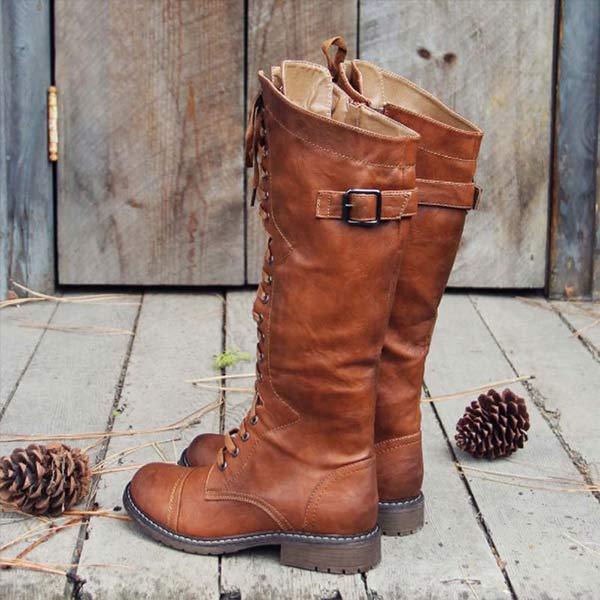 Kniehohe Leder-Damenstiefel mit Schnürung und orthopädischem Komfort – Soraya