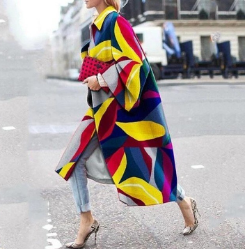 Bedruckter Damenmantel mit langen Ärmeln – Svea Herbstzauber Edition