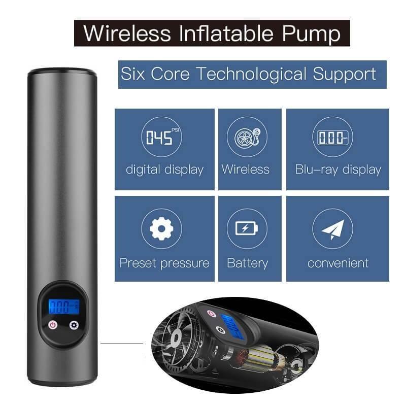 Kabellose elektrische Luftpumpe, digitaler Bildschirm, tragbar, schwarz, für Reifen und Bälle.