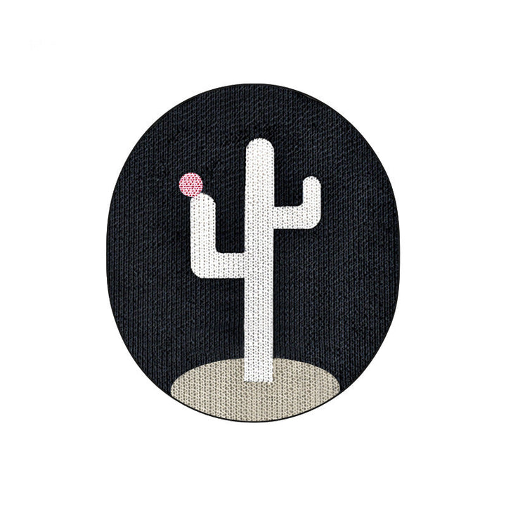 Ovale Aufnäher mit weißem Kaktus auf schwarzem Hintergrund, Stickerei, DIY-Dekoration.