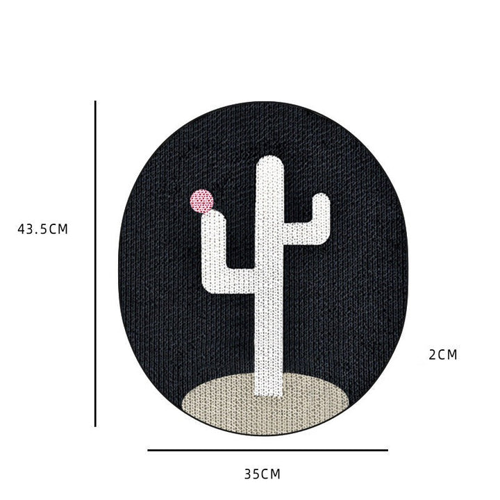 Runder Teppich mit Kaktus-Design, schwarz-weiß, 43,5x35cm, 2cm dick, moderner Wohnstil.