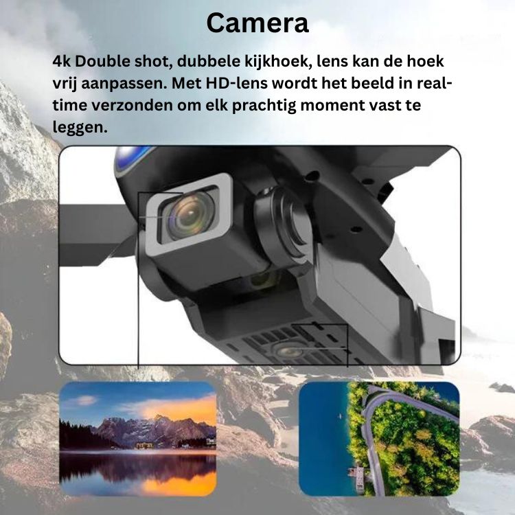 Schwarze 4K-Drohnenkamera mit HD-Objektiv, Echtzeit-Übertragung, verstellbarem Blickwinkel.