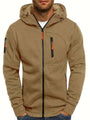 Beige Herren-Kapuzenjacke mit Reißverschlüssen, Freizeitmode, Baumwollmischung, Outdoor-Bekleidung.