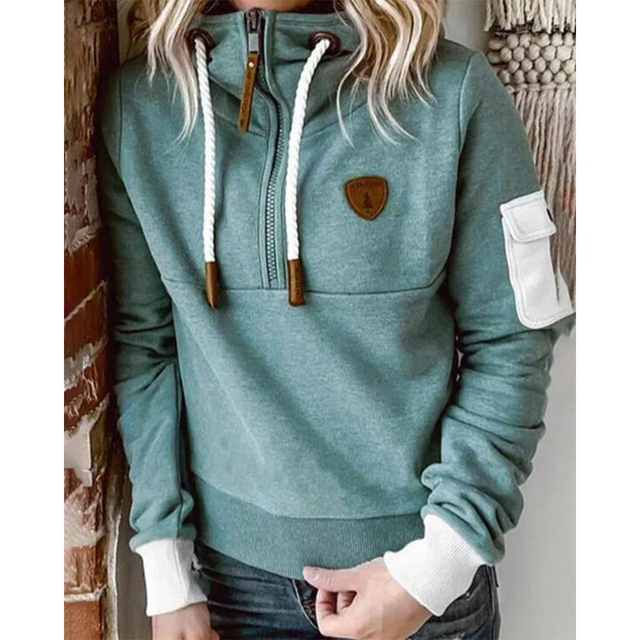 Damen Hoodie grün, Reißverschluss, Kordelzug, Polyester, ideal für Frühling, Freizeitkleidung.