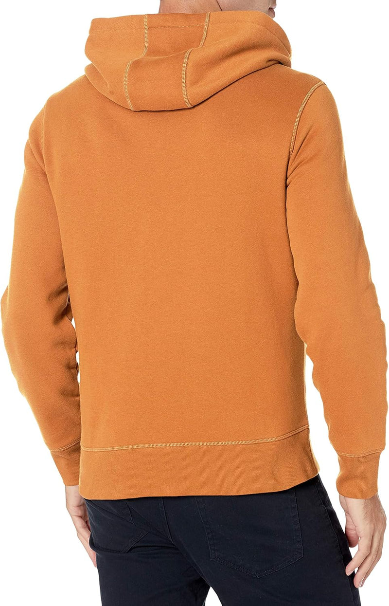 Männer Kapuzenpullover, orange, Baumwolle, Rückansicht, Freizeitmode, Herbstbekleidung.