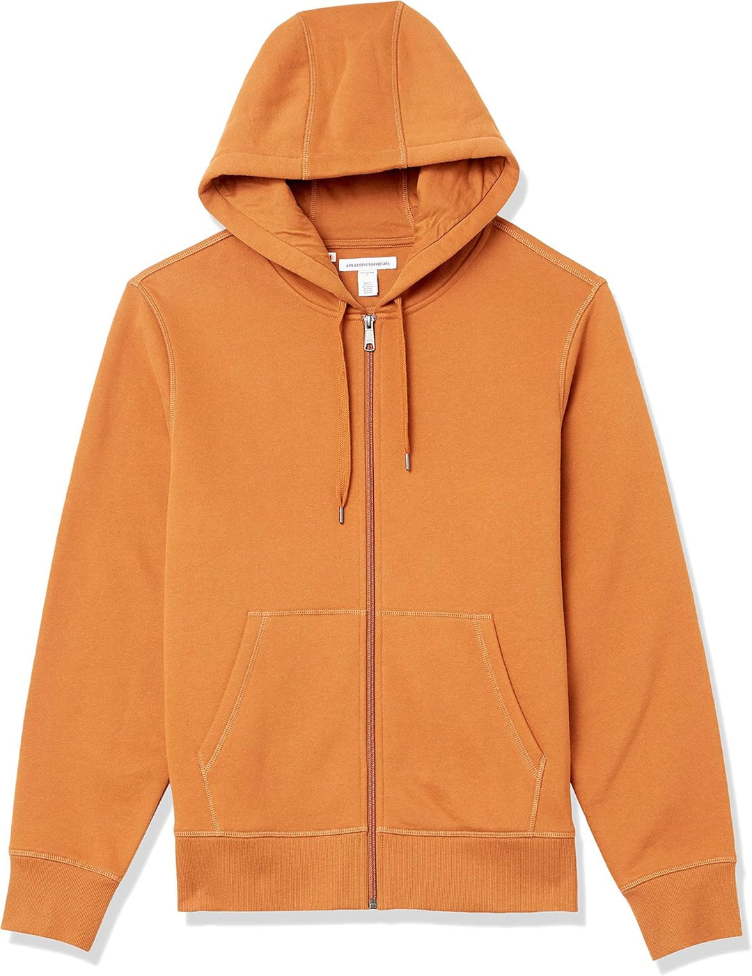 Orangefarbener Kapuzenpullover mit Reißverschluss, Baumwolle, Herrenmode, Freizeitkleidung.
