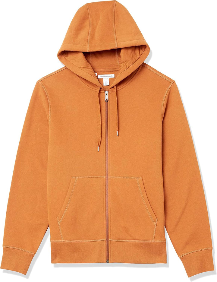 Orangefarbener Kapuzenpullover mit Reißverschluss, Baumwolle, Herrenmode, Freizeitkleidung.