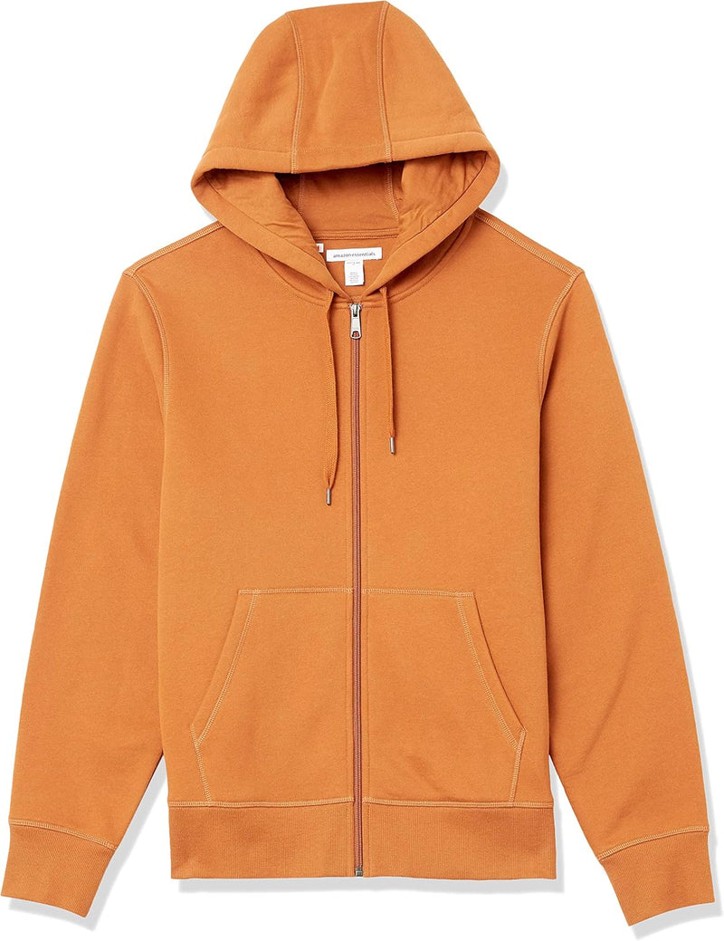 Orangefarbener Kapuzenpullover mit Reißverschluss, Baumwolle, Herrenmode, Freizeitkleidung.