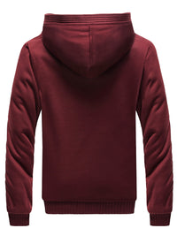Bordeauxfarbener Kapuzenpullover aus Baumwolle, Rückansicht, Herrenmode, bequem und stilvoll.