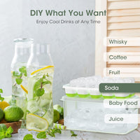 Karaffe mit Zitronen- und Gurkenscheiben, Eiswürfelbehälter, frische Minze, Limetten.