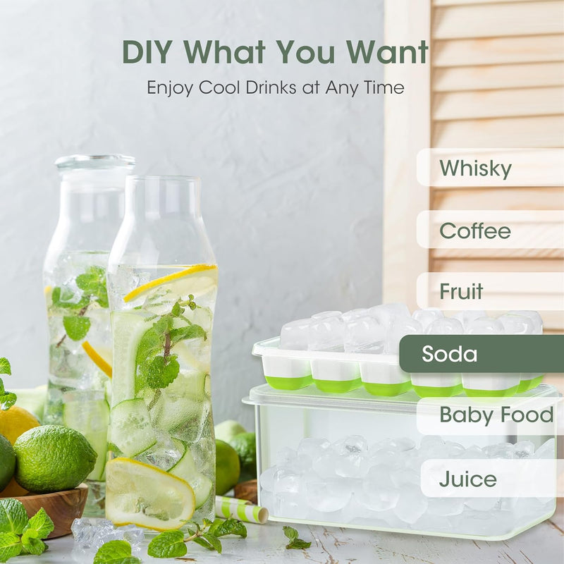 Karaffe mit Zitronen- und Gurkenscheiben, Eiswürfelbehälter, frische Minze, Limetten.