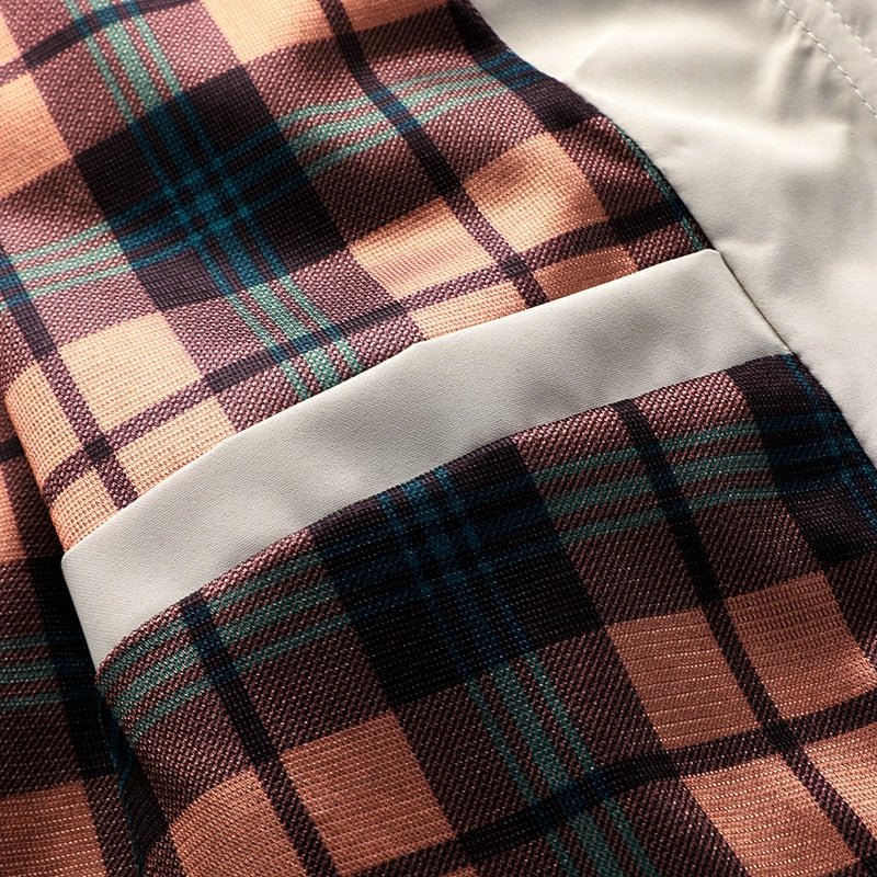 Kariertes Jackenfutter, braun-blau, wasserdicht, aus Titan, modisch, hochwertig.