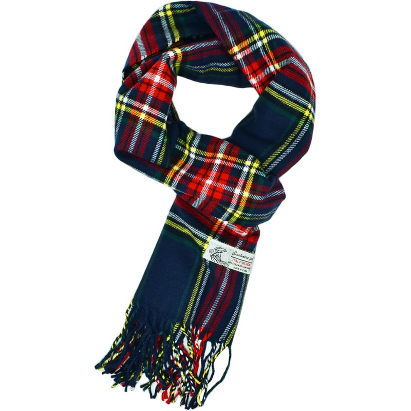 Kariertes Wollschal in Rot und Blau, Tartan-Muster, warmes Winteraccessoire, Unisex-Design.