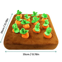 Braunes Hundespielzeug mit Karotten, 35x35cm, interaktives Plüsch, IQ-Training, Haustierbedarf.