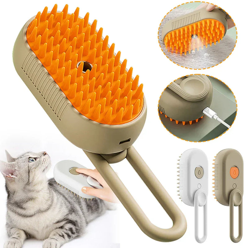 Elektrische Haustierbürste, orange, für Katzenpflege, wiederaufladbar, ergonomisches Design.