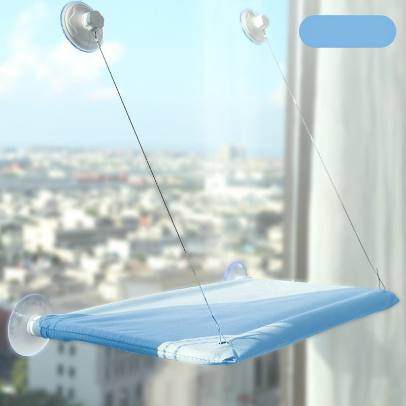 Katzenfensterliege blau, Saugnäpfe, hängend, Fensterbank, Haustierbett, stabil, bequem.