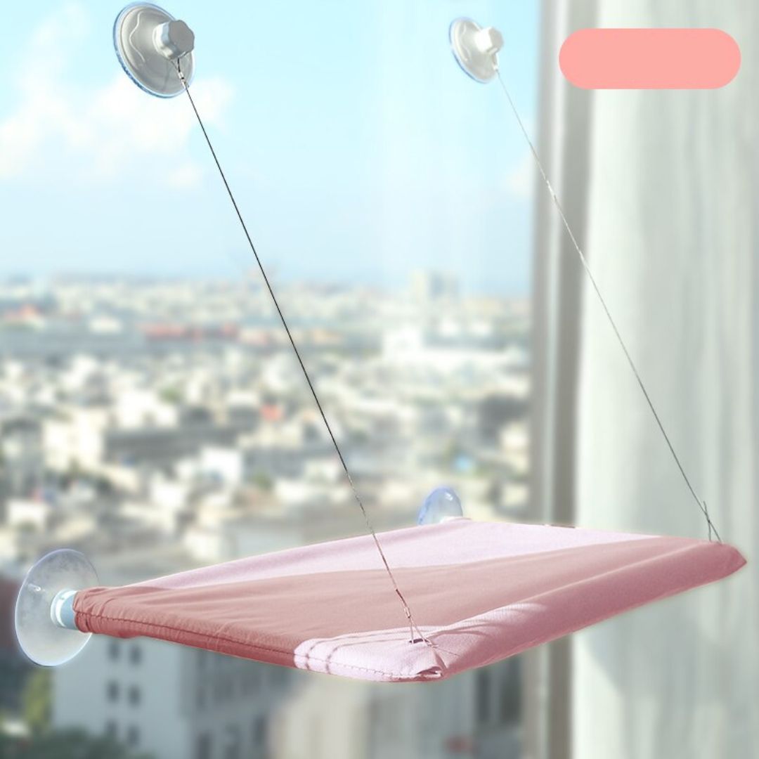 Rosa Katzenfensterliege mit Saugnäpfen, stabil, bequem, für Fenster, Katzenbett, Aussicht.