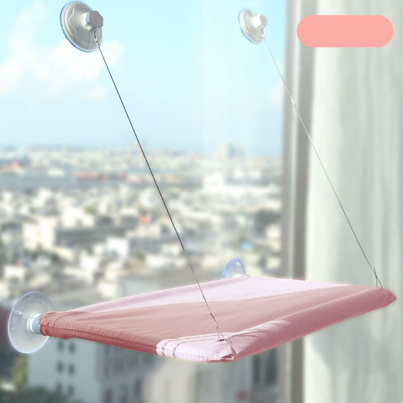 Rosa Katzenfensterliege mit Saugnäpfen, stabil, bequem, für Fenster, Katzenbett, Aussicht.