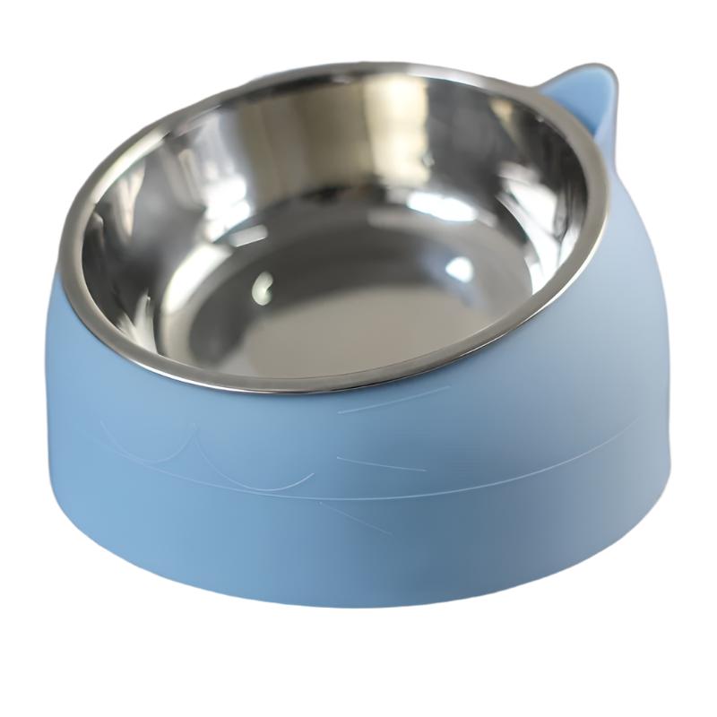 Blaue Katzennapf aus Edelstahl, rutschfest, modernes Design, ideal für Katzenfutter.