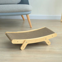 Katzenkratzbett aus Holz, ergonomisch, Zen-Design, Kratzmöbel für Katzen, beige.