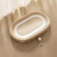 Ovale beige Katzenkratzmatte aus Sisal mit Spielball, 61x40 cm, für Katzenpflege und Spiel.